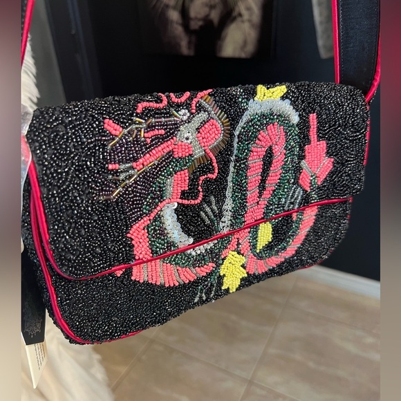 🐍MADE IN INDIA Snake/Dragon Beaded Shoulder Bag🐍NWT - Picture 10 of 15
